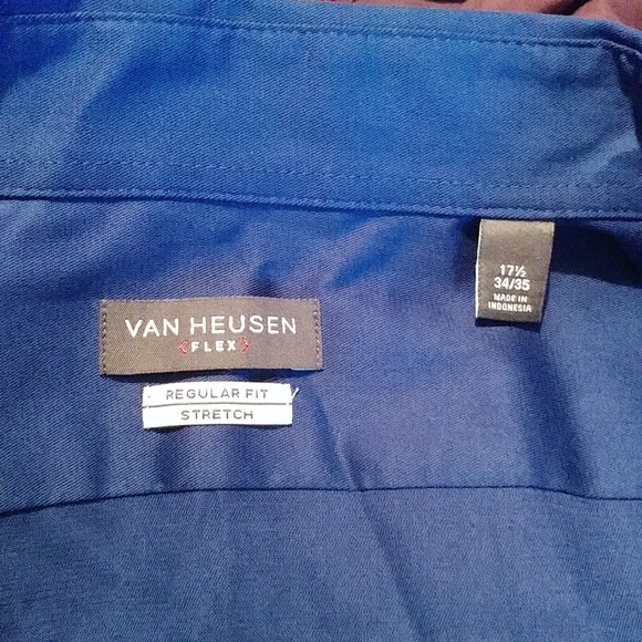 VAN HEUSEN FLEX Regular Fit Stretch Size 17 1/2 34/35 Mens Blue Dress Shirt - Picture 3 of 8